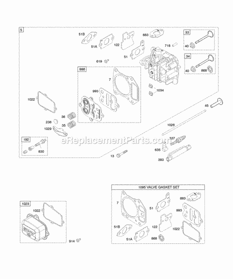 Cylinder Head Diagram and Parts List for 12F612-0115-B1  Briggs and Stratton Engine